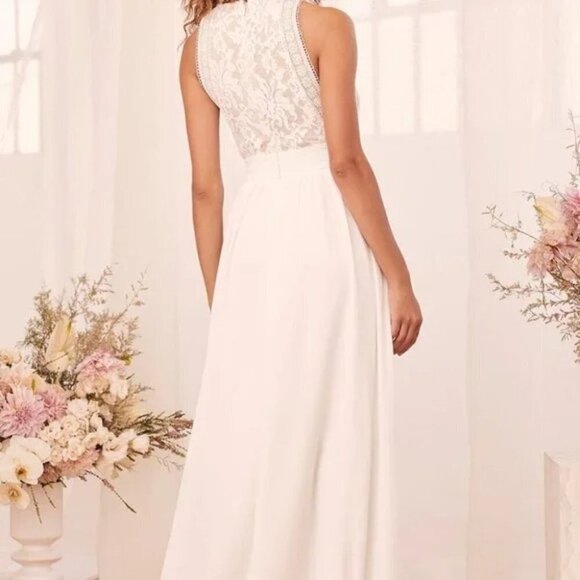 Lulu's White Lace Flowy Maxi Gown Dress $99 NWT - Picture 3 of 14
